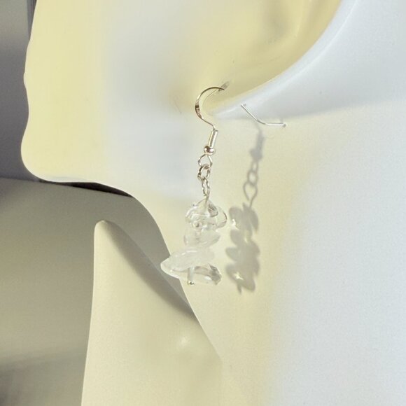 Clear Quartz Chip Dangle Earrings - Picture 5 of 6